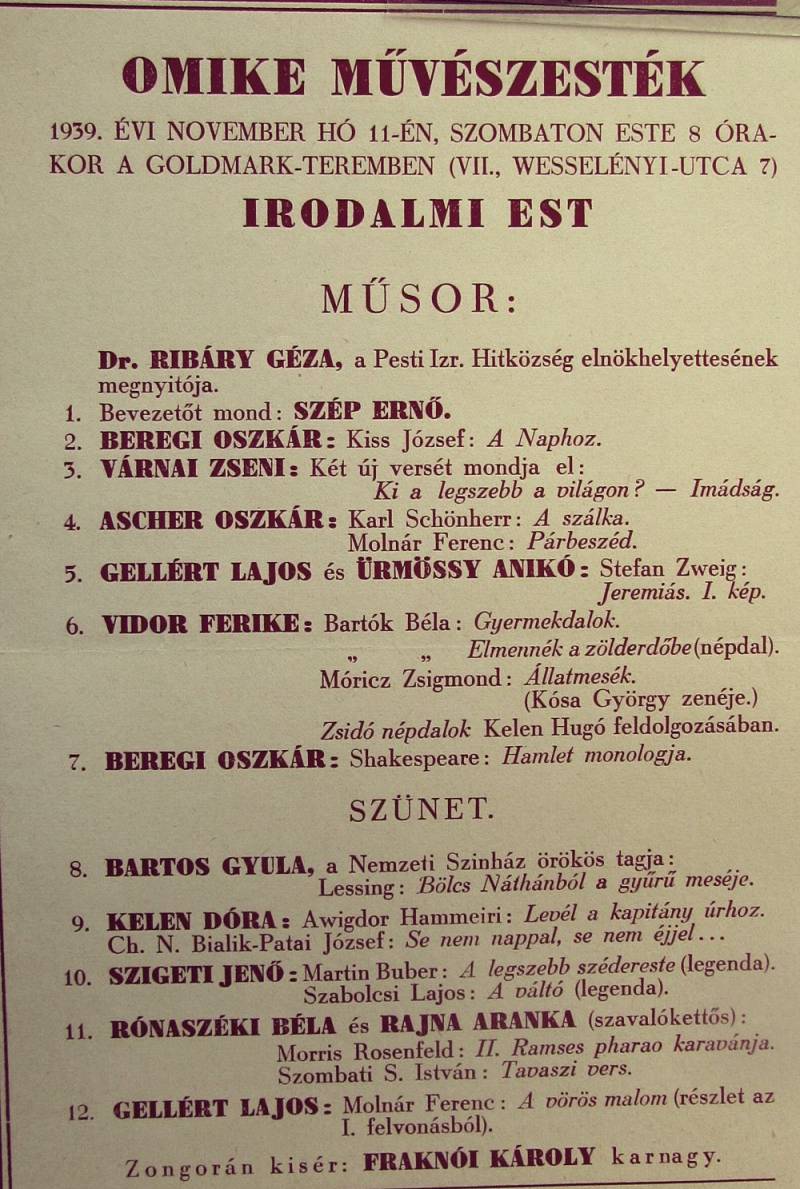 Az első OMIKE Művészakció előadásának programja